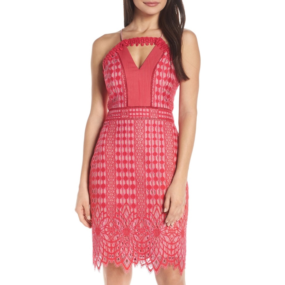 HARLYN | Chiffon Lace Halter Body-Con Dress